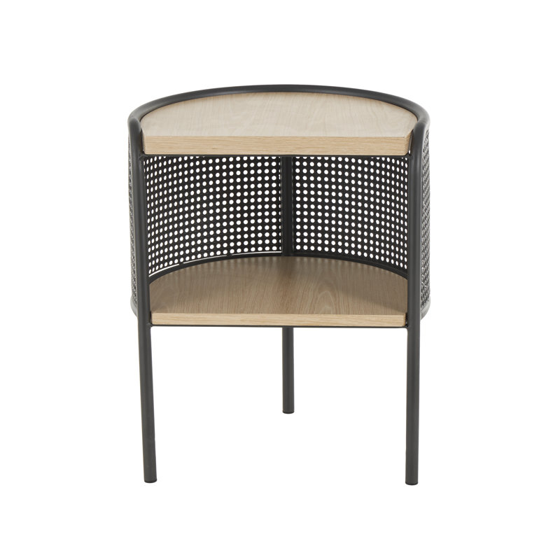 Cole And Grey Wooden Half-Moon Two- Toned 1 Shelf Accent Table With Mesh Back Panel And Brown Wood Tabletop