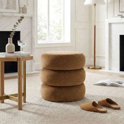 Modern Velvet Round Pouf With Storage