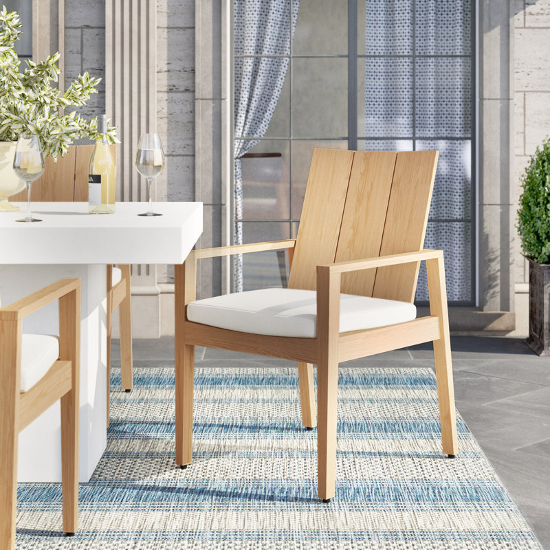 Ashland Patio Dining Armchair with Cushions, Oyster Teak, Rollo Lace InsideOut® Linen, No Welt