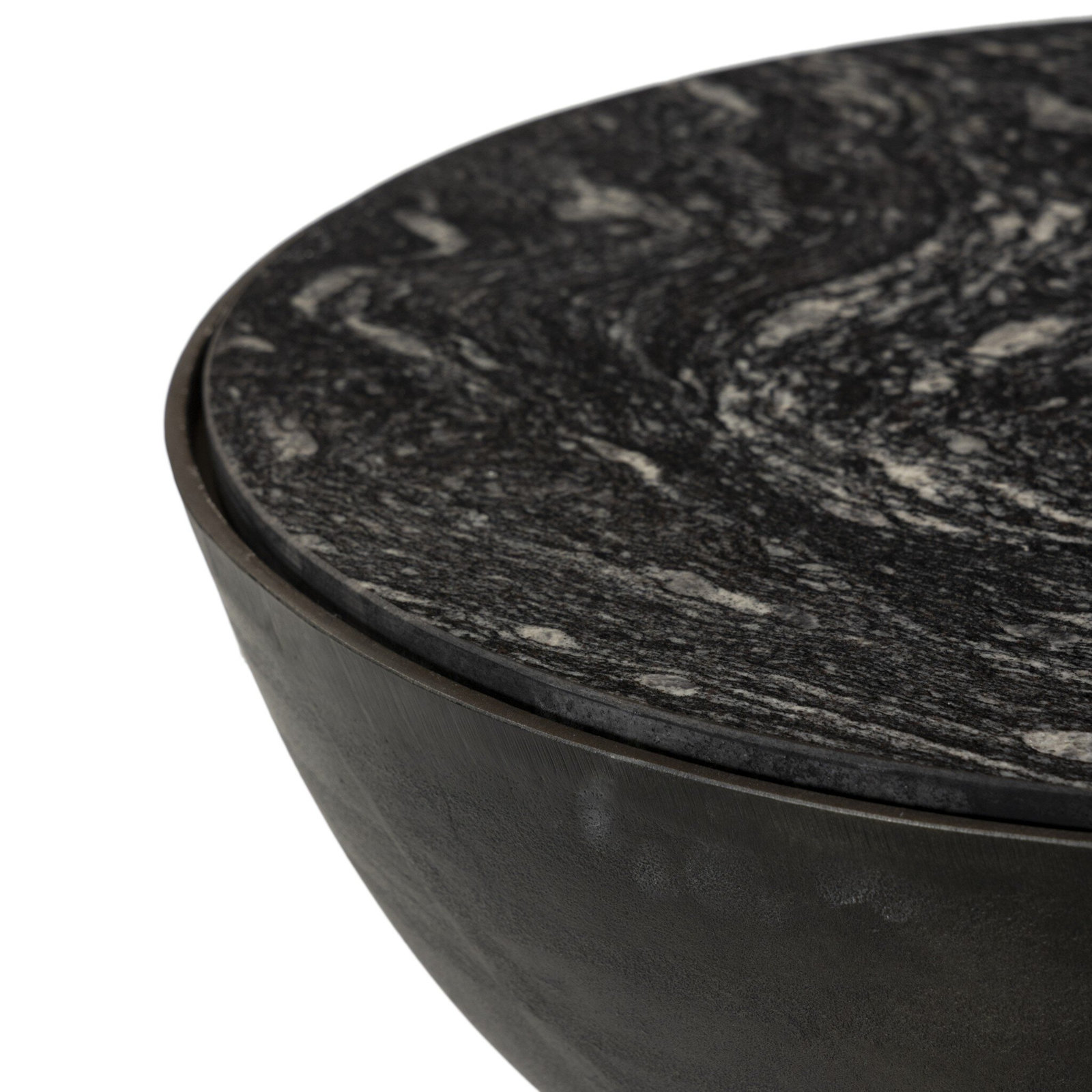 Seraphine Pedestal End Table, Black Marble, Hammered Gray