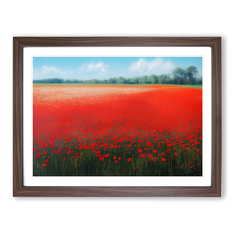 Inspirational Poppy Field Flowers - Single Picture Frame Print, 34cm H x 46cm W x 2cm D, Walnut