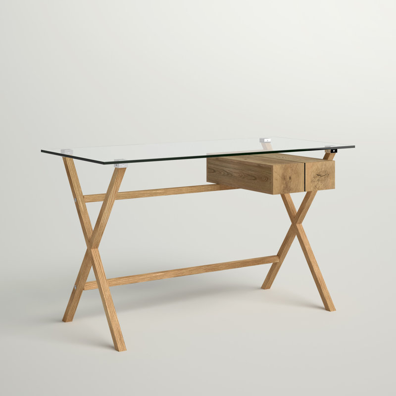 Kol Glass Top Metal Base Writing Desk