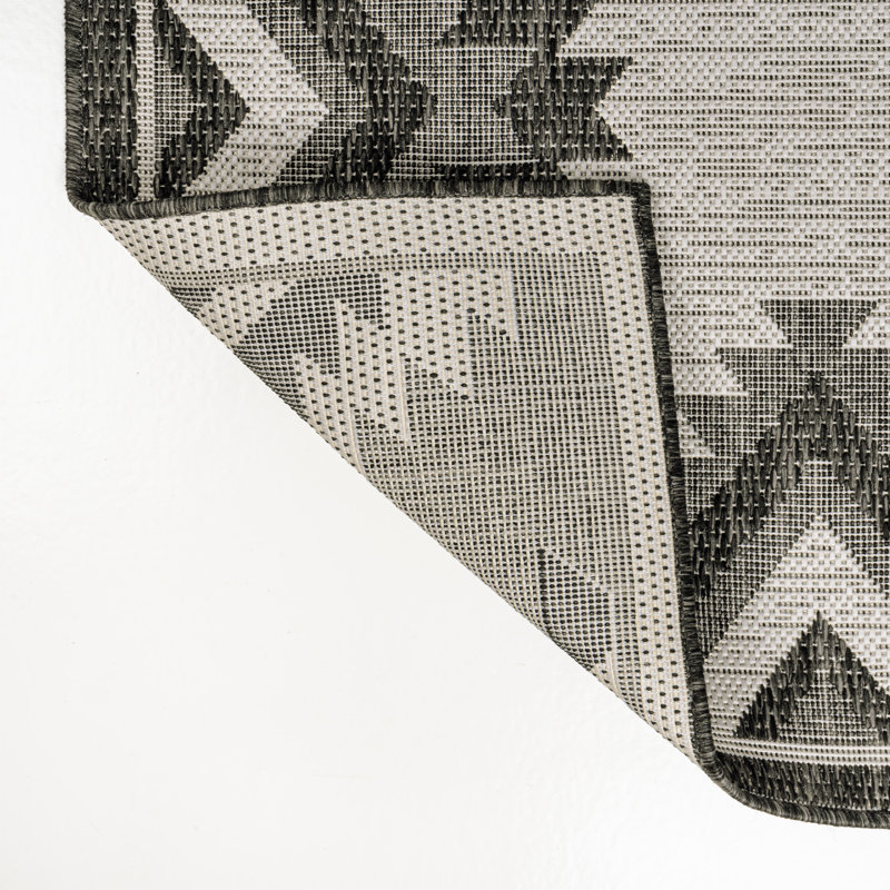 Caherty Geometric Moroccan Diamond Black/Cream Indoor/Outdoor Rug, Runner 2' x 7'10"