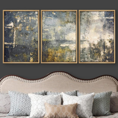 Reproduction de formes abstraites grunge sur fond or foncé sur toile 3 pièces