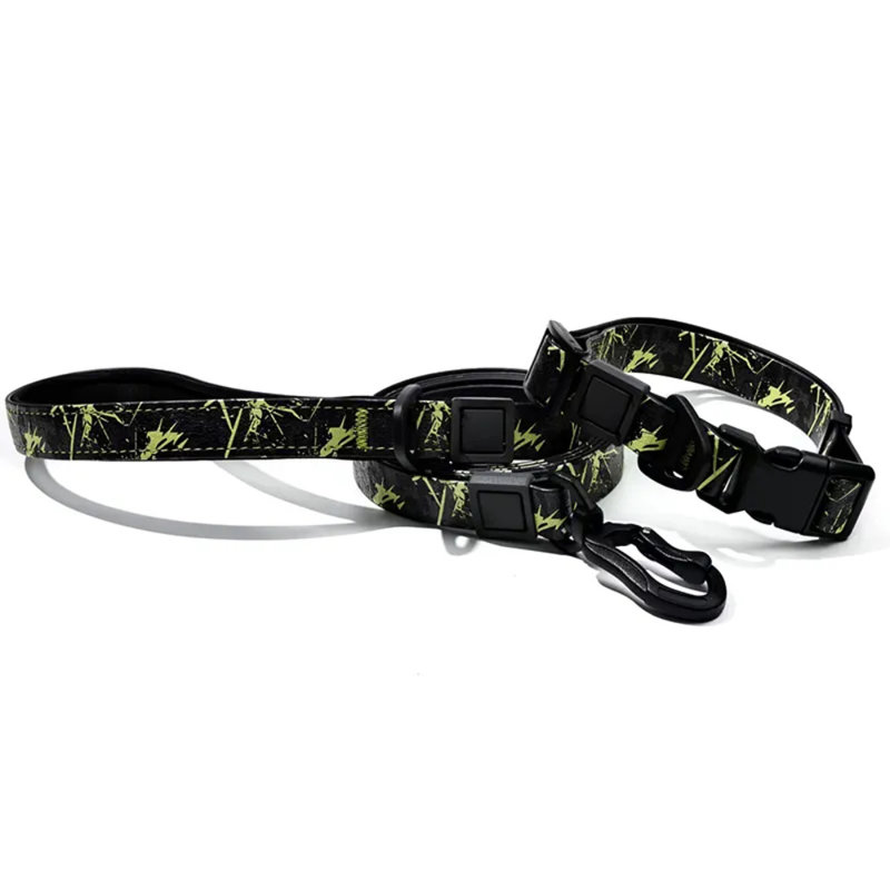 Ensemble de collier et de laisse imperméable pour chien - PVC durable et design graffiti tendance - Pour les petits / moyens / grands chiens