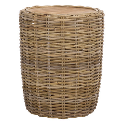 Shanely Wood Top Rattan Stool