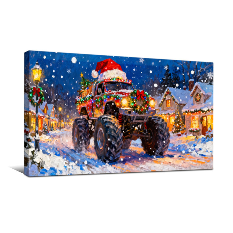Camion de Noël enneigé, H 20 po x l 40 po