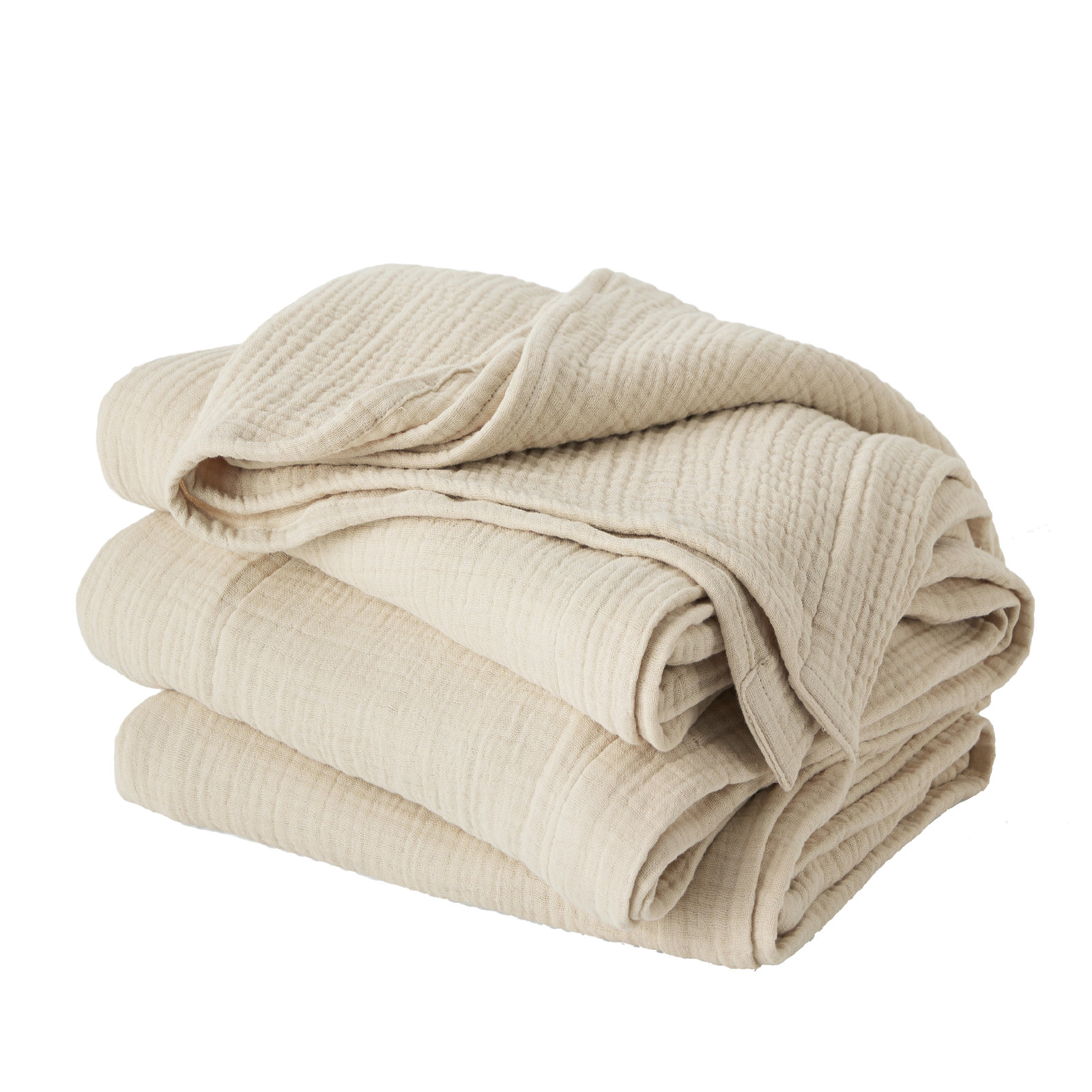 Bedsure 200gsm 100% Cotton Lightweight Muslin Blanket GentleSoft™️for Spring & Summer, Beige, Throw XL