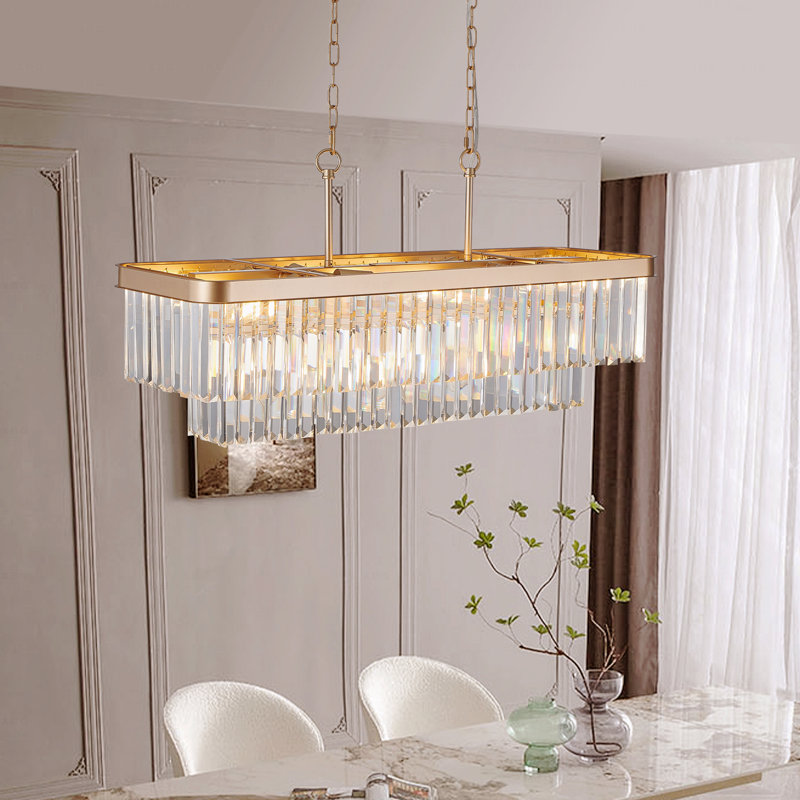 Lustre - S, cristal rectangulaire réglable, lumières de cristal de style industriel E12 de style moderne, plafonnier en fer de style campagnard