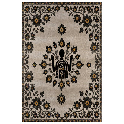 Annie Collection Digital Print Cotton-Polyester Gray Human Figured Floral Rug