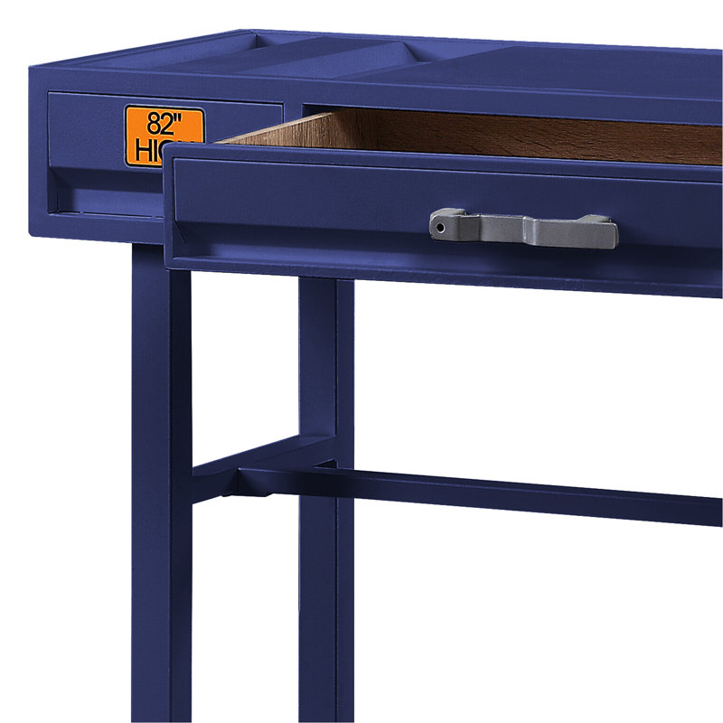 Bureau bleu avec coffre de rangement rectangulaire