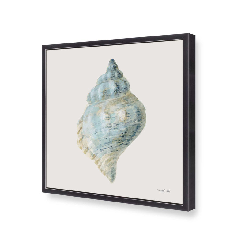Blue Conch Shell Art Print, 13.75" H x 13.75" W, Weathered Zinc Open Corner Frame