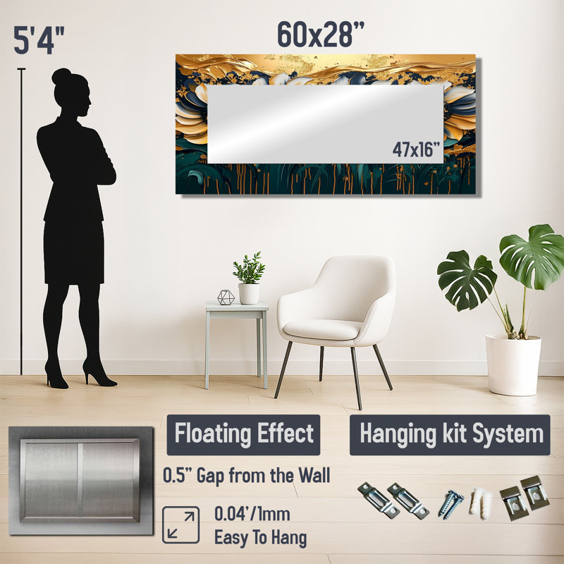 Champ de fantaisie champ de tournesols émeraude - Art mural miroir floral - imprimé sur métal, 28 po x 60 po