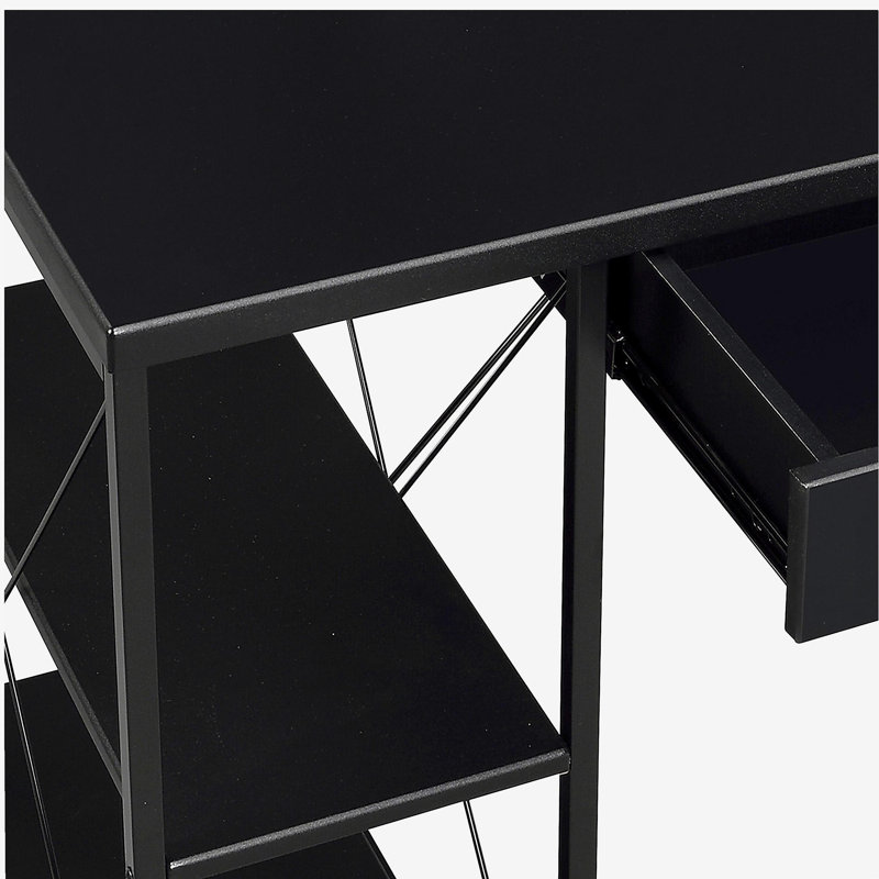 Bureau noir avec tablettes ouvertes et huche, Noir / Noir
