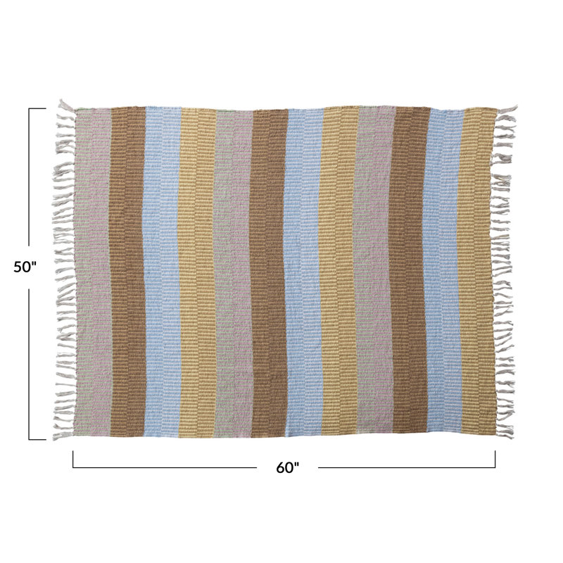 60" Brown and Cream Striped Cotton Throw Blanket
