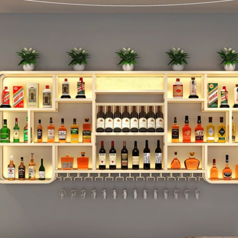 Multi-tier wall mounted wine rack, Beige, 39.3" H x 78.7" W x 7.8" D