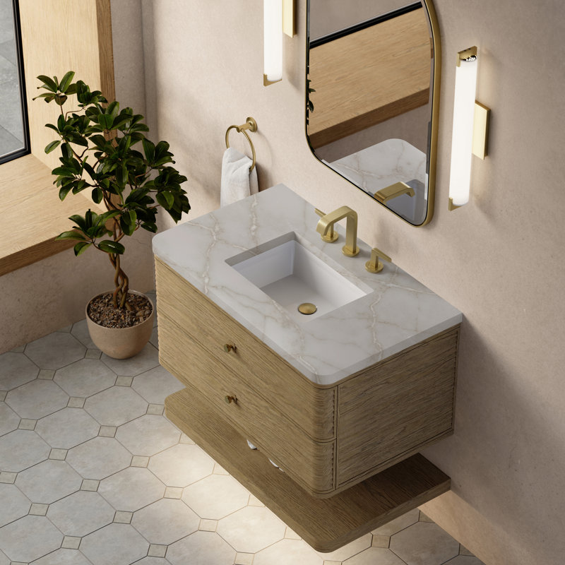 Allamari 36" W Single Vanity, Victorian Silver Silestone, 8" Widespread, Dune Mist