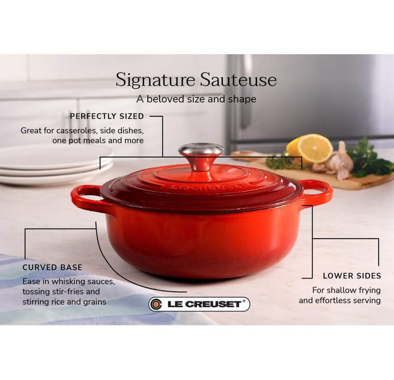 Le Creuset Signature Enameled Cast Iron 3.5 Qt Round Sauteuse with Lid, Caribbean