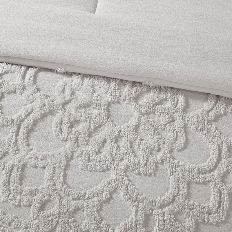 Édredon en coton chenille pour lit simple / simple TG, Édredon très grand et 2 taies décoratives, Gris