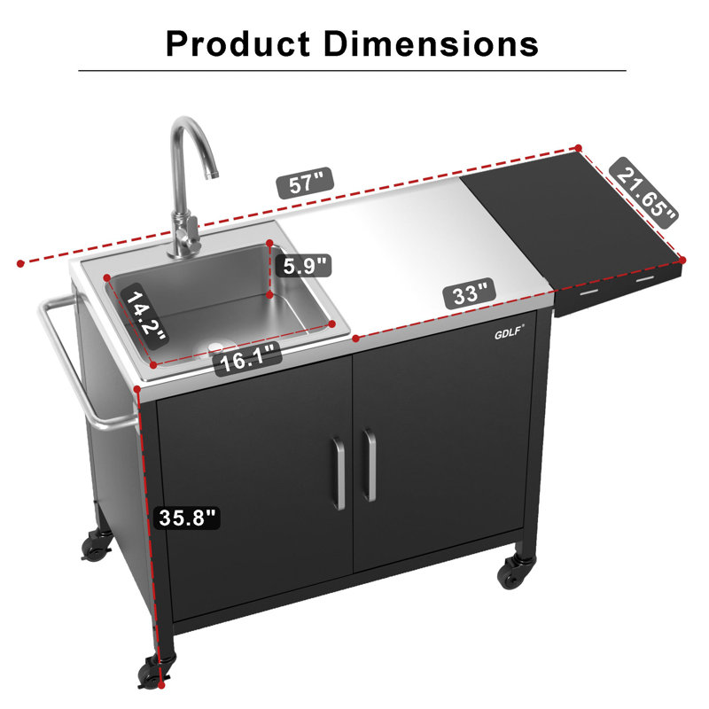 Black Metal Outdoor Grill Table with Stainless Steel Sink