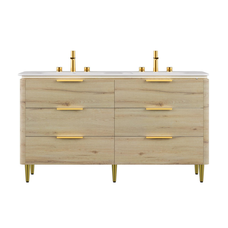 Meuble-lavabo sur pied 36 po avec lavabo double et 6 tiroirs de rangement 36 po, Chêne blanc