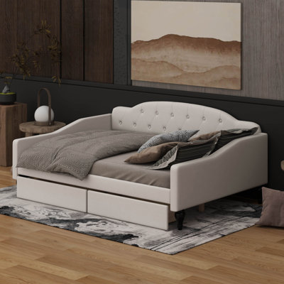 Full Size Upholstered Tufted Daybed With Two Drawers