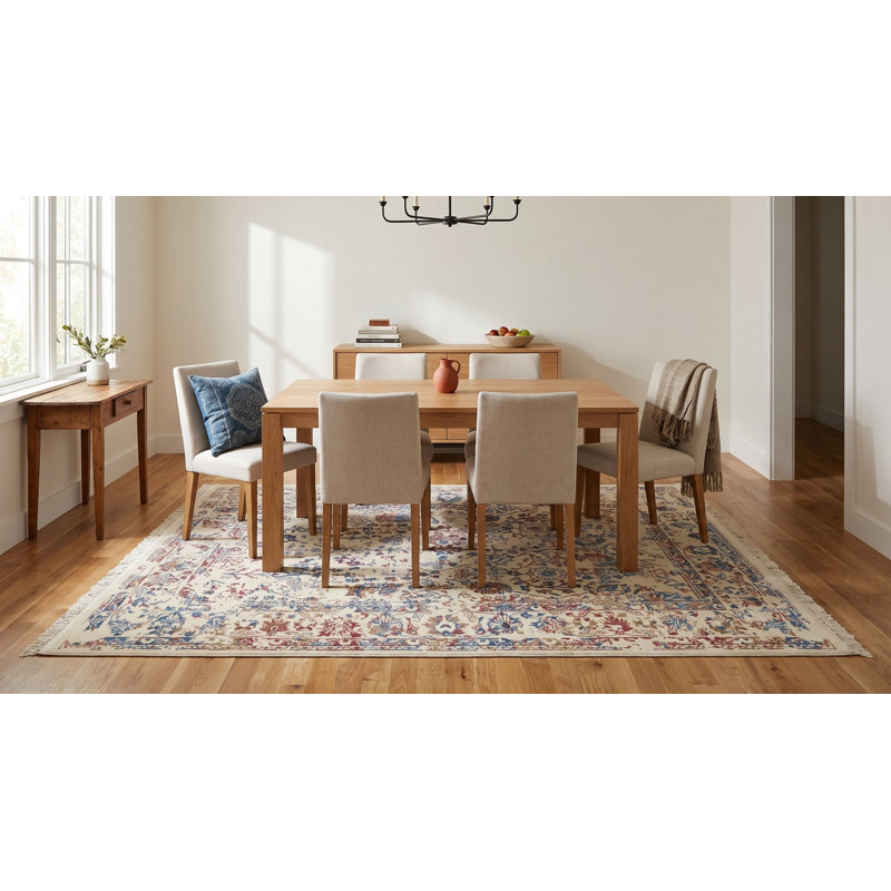 Tapis contemporain ivoire en laine à motif floral délavé à bordure florale, 5 pi x 8 pi