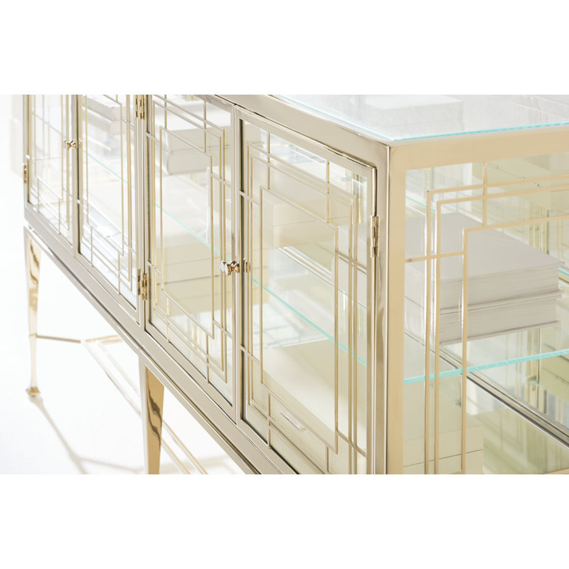 Gold and Clear Glass Transitional Sideboard with Mirrored Panels