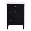 Meuble-lavabo de 24 po avec lavabo, armoire en bois massif et panneau de fibres à densité moyenne avec un tiroir rabattable, deux tiroirs standard et une tablette réglable, meuble-lavabo noir autoportant