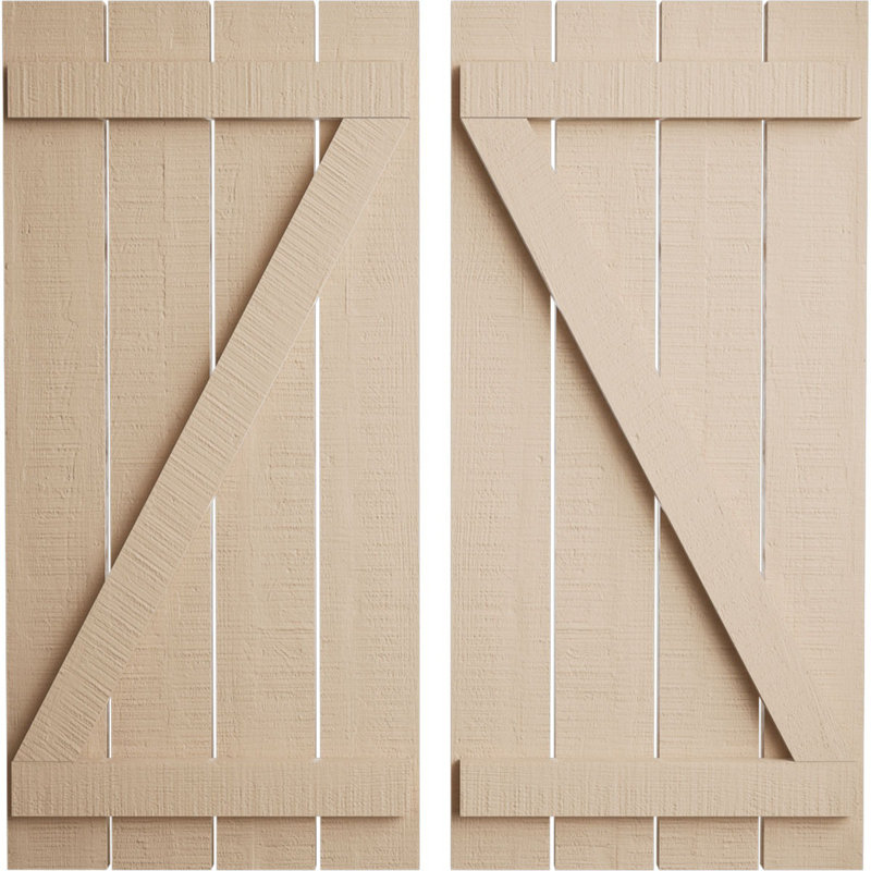 Volets rustiques à quatre planches espacées avec planche en Z (par paire), Texture cèdre brut / brun clair apprêté, 23"