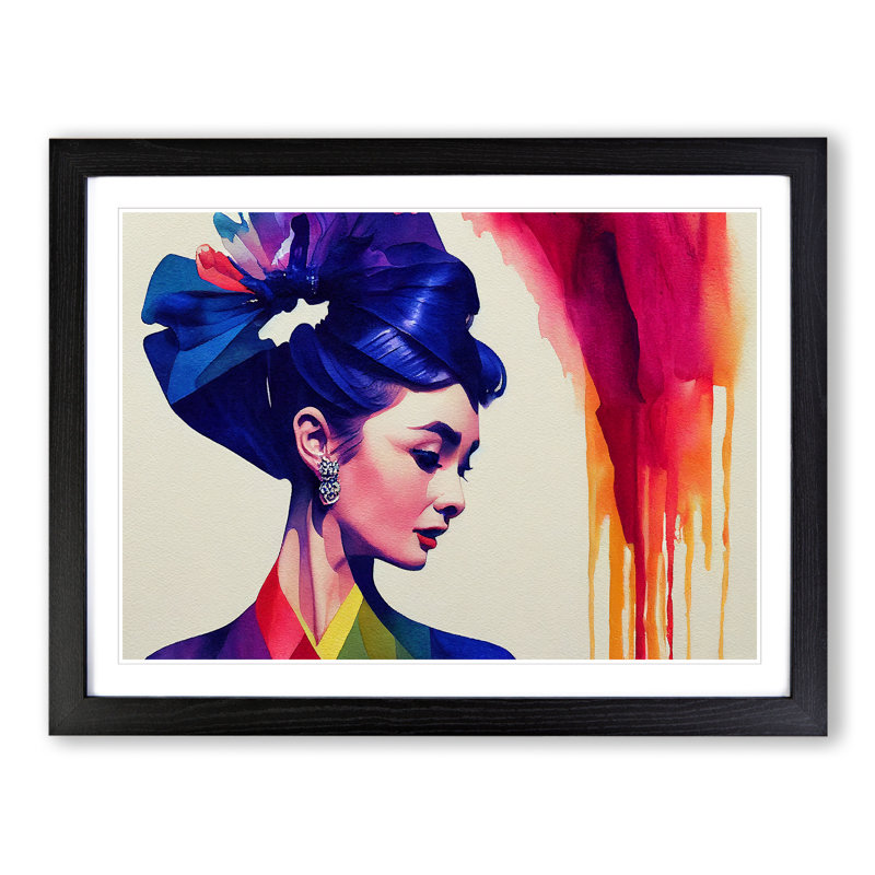 Colourful Woman - Framed Print, 25cm H x 34cm W x 2cm D, Black Framed