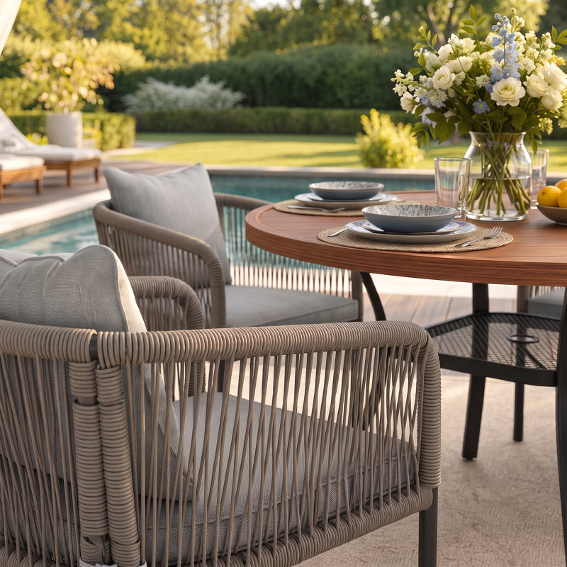 Ensemble repas d'extérieur pour 4 personnes Keppler, Bois brossé brun / gris