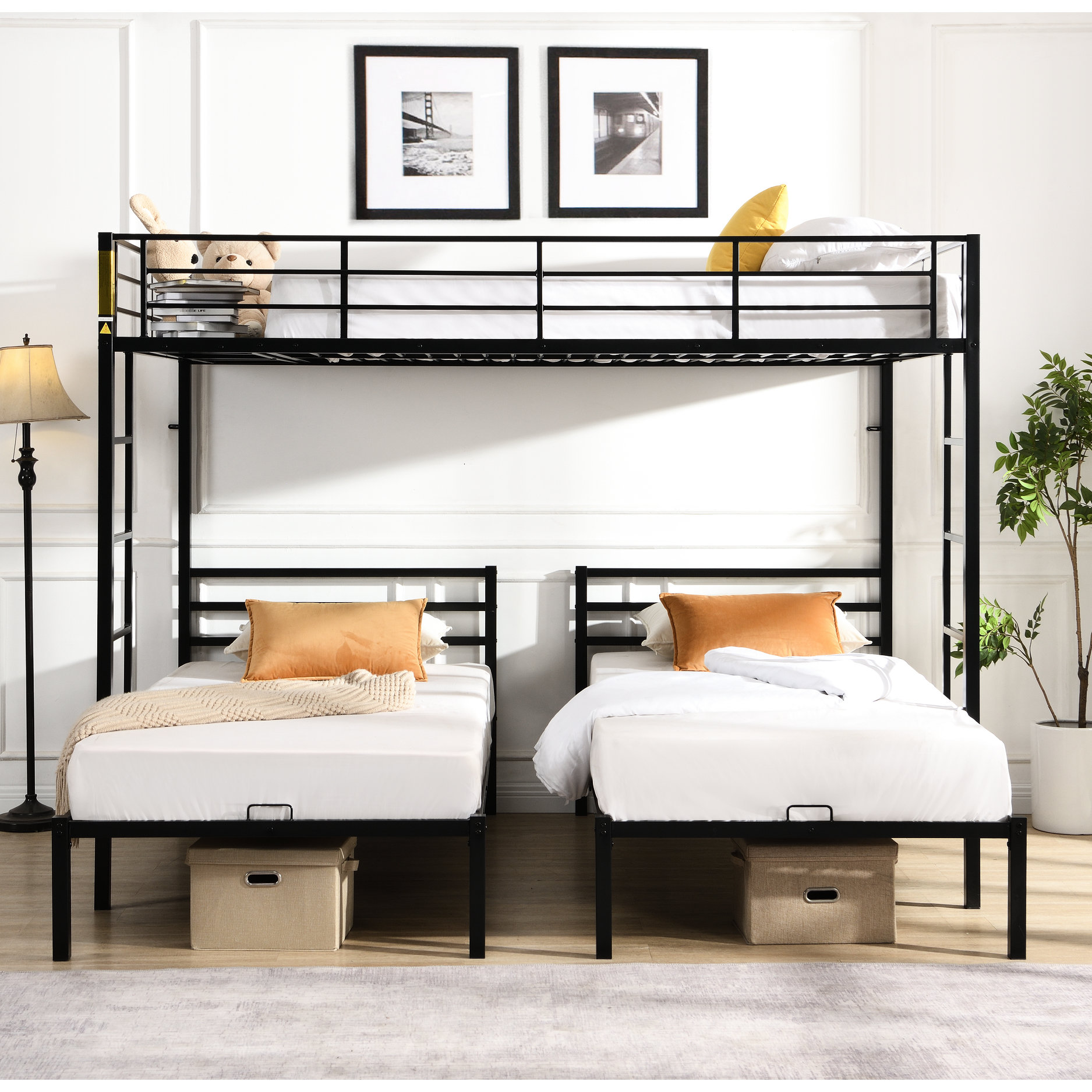 Wrought Studio Black Metal Triple Bunk Bed With Full Over Twin ...