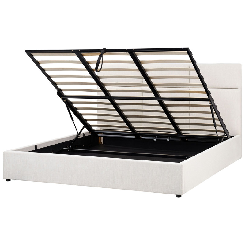 Ottoman Bed Fabric LAGORD 200 cm Taupe, White, Super King (6')