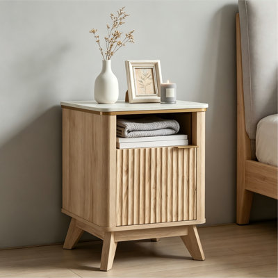 Fluted Nightstand With Charging Station
