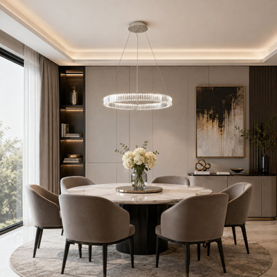 Sabbir LED Chrome Halo Chandelier With Clear Crystal Accents