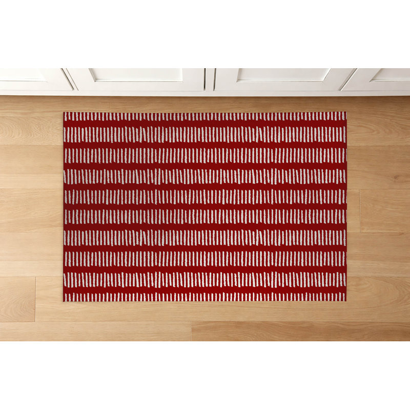 Tapis de cuisine à profil bas, Rectangle 3' x 5', Cranberry Red Striped