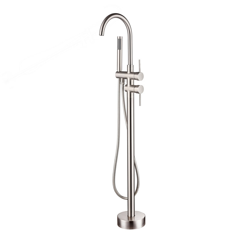 Freestanding Bathtub Faucet With Hand Shower, Brushed Nickel