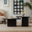 Ensemble de tables basses carrées de style rétro avec finition grain de bois, pour le salon, le bureau et la salle à manger, noir (ensemble de 2)-989704356