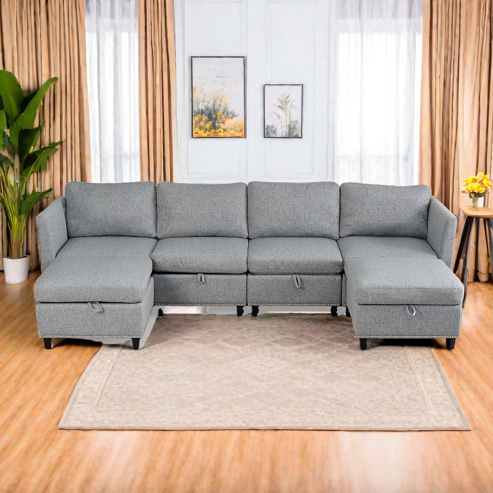 Ebern Designs Modular Sectional Sofa U Shaped Couch With Reversible ...