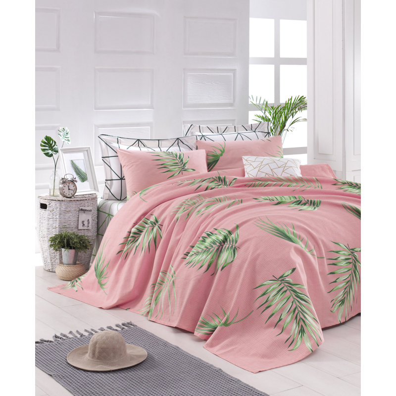 Ensemble de draps 100% coton Virna, Vert / Rose / Mauve
