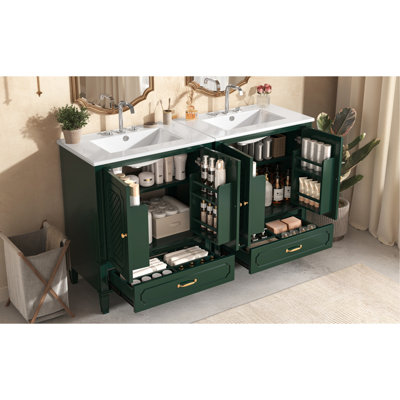 Ensemble de meuble-lavabo avec lavabo double, 2 armoires avec porte et 2 tiroirs