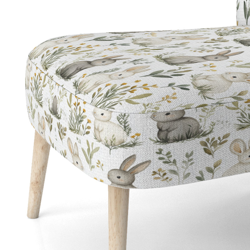 Chaise rembourrée à imprimé animal - Chaise d'appoint Bunny Garden Grey, Chaise d'appoint sans accoudoirs