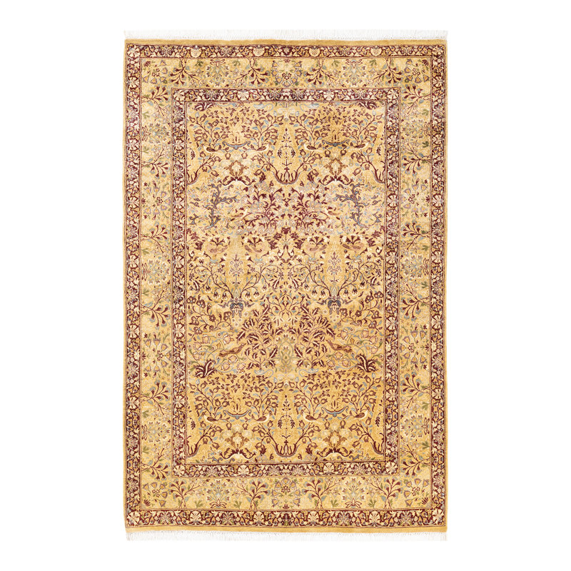 Tapis unique noué à la main beige / marron / bleu / vert Tressel Mogul 4 pi 7 po x 6 pi 10 po