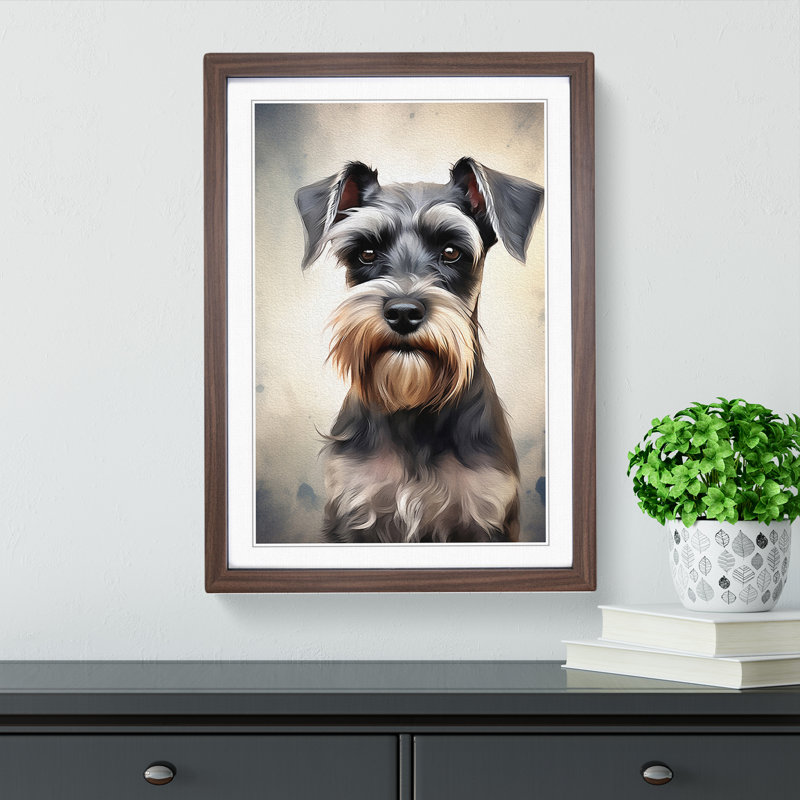 Schnauzer Digital Art - Framed Print, 34cm H x 25cm W x 2cm D, Walnut
