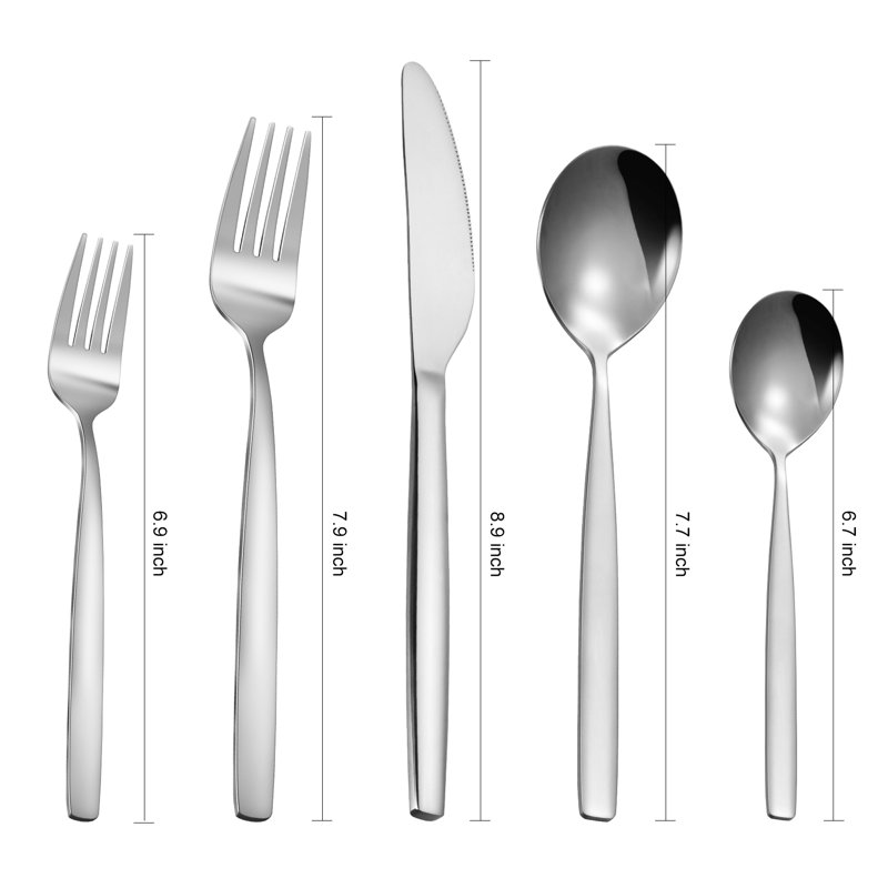Service de vaisselle 30 pièces pour 6 couverts, couverts en acier inoxydable, Argent argent