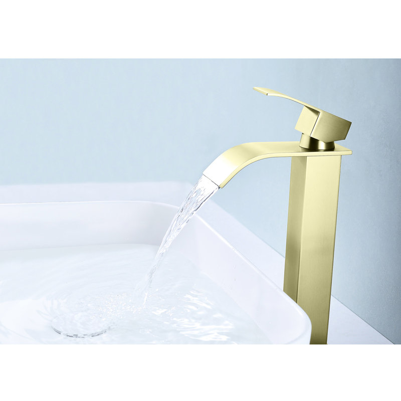 Waterfall Spout Single Handle Bathroom Tap In Sparkling Brushed Gold - Stainless Steel For A Shining Modern Sink Faucet With Handle,