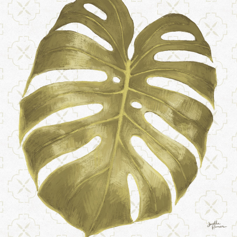 Feuille d'or sur fond blanc, botanique, H 26 po x l 50 po x P 1,5 po
