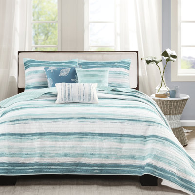 Courtepointe 6 pièces avec literie double / grand. Bande d'aquarelle sereine. Microfibre douce pour une chambre à coucher apaisante. Taies d'oreiller polyvalentes. Tranquille relaxant lavable à la machine