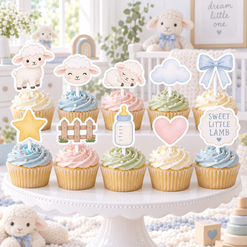 Petits agneaux à petits gâteaux, 10 motifs de douche de bébé uniques, papier cartonné